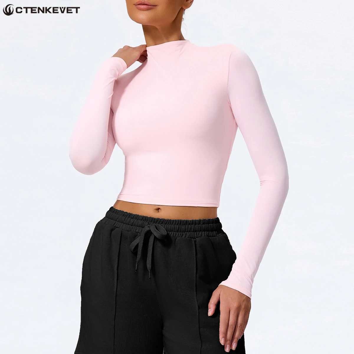 Ctenkevet Womens High Neck Long Sleeve Yoga Wear Female Soft And Skin-Friendly T-Shirt Gym Workout Sportswear Women Tight Tops J251112