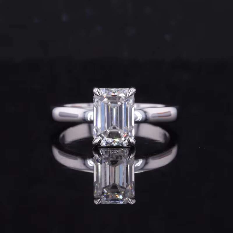 Starsgem Simple Style Ring 14k White Gold 1ct 1.5ct Round Emerald Moissanite Gemstone Engagement Ring