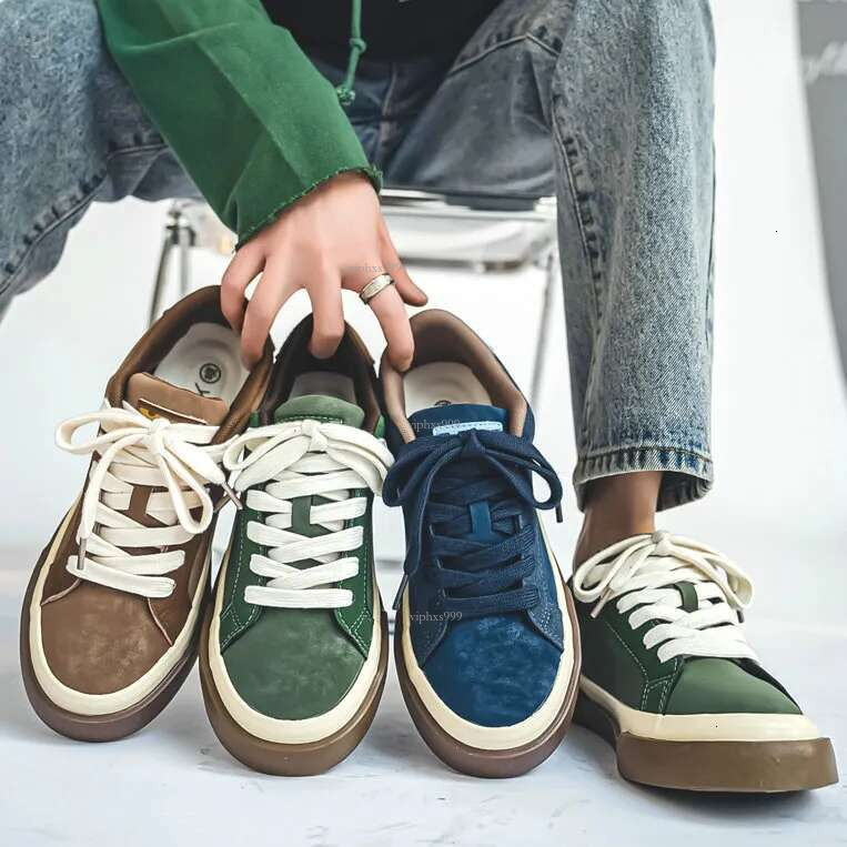 2025 New Free Shipping Designer Shoes Board Men's Niche Trend Design Sense Leather Surface Blue Fashionable Versatile Green New Casual Shoes
