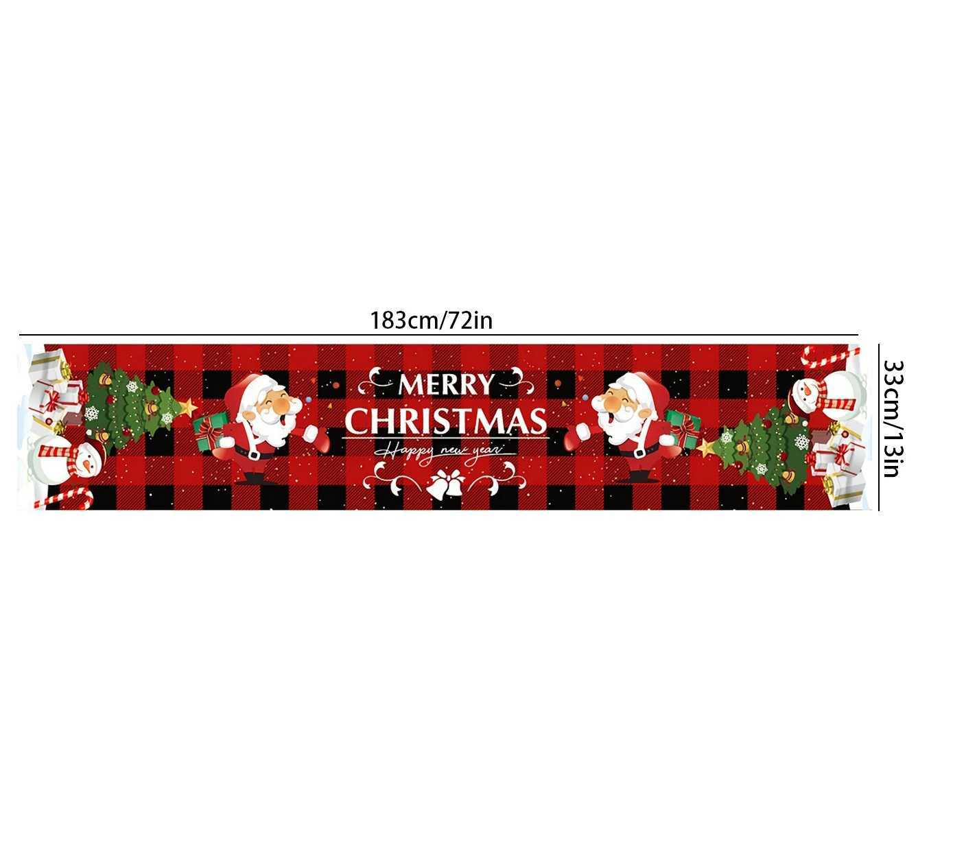 Christmas 1 Piece Christmas Table Runner Red and Black Checkered Pattern with Santa Claus Merry Christmas Text Festive Table Decoration Y251113