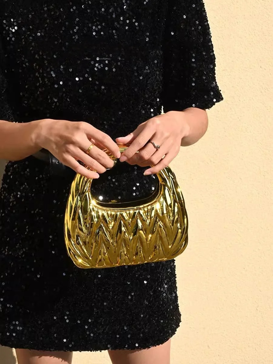 Golden Evening Bag Purses and Handbags er Shoulder Bags Funny Shape Party Wedding Acrylic Shiny Clutch Purse 250411