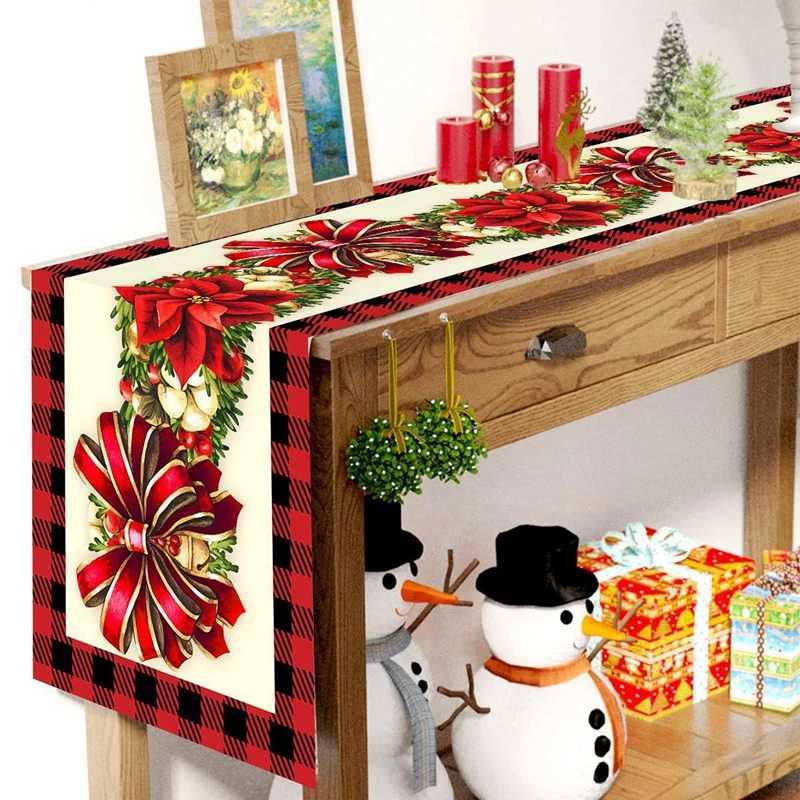 Christmas Christmas Table Runner Buffalo Plaid Snowflakes Print Table Cover Xmas Table Accessories Kitchen Home Party Decorations navidad Y251113