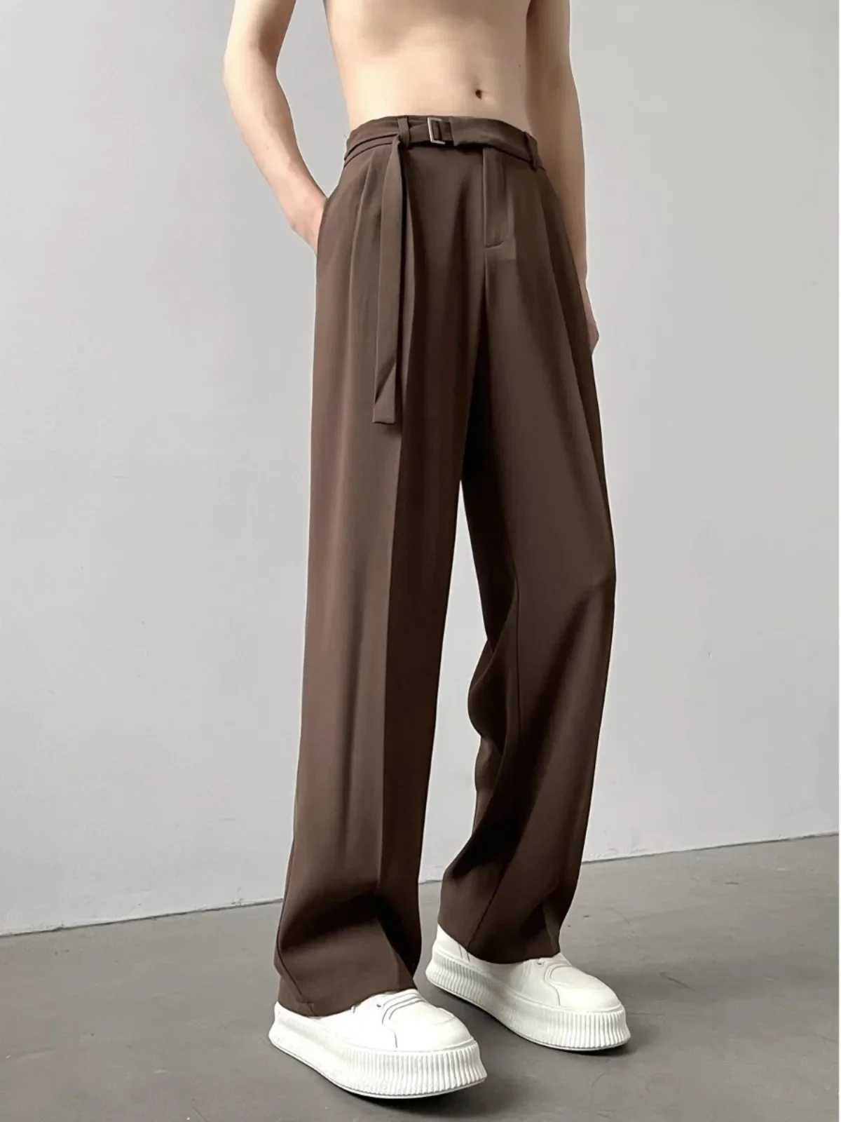 Mens Autumn Casual Set Pants Japanese Lightweight Luxury Cable Trouser Loose Fit Straight Leg Versatile Wide Leg PantsXJ250412