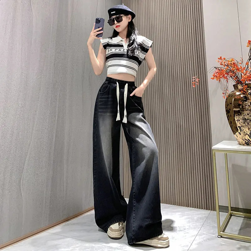 High Elastic Wasit Plus Size Jeans For Women Autumn Arrival Full Length Black Jeans Woman Streetwear Casual Denim Pants 250410