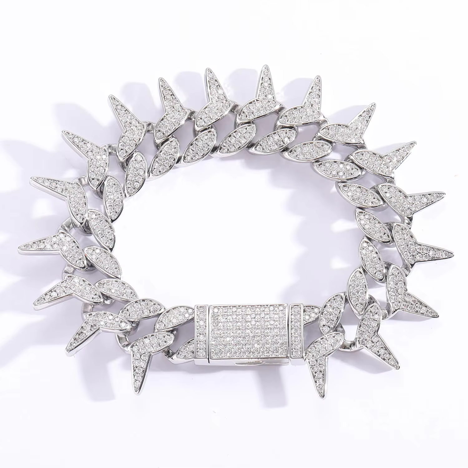 BES Fashion Hip Hop 23 MM Unique Thorn k Iced Out Zircon Gold Plated Miami Cuban Chain Necklace for Men