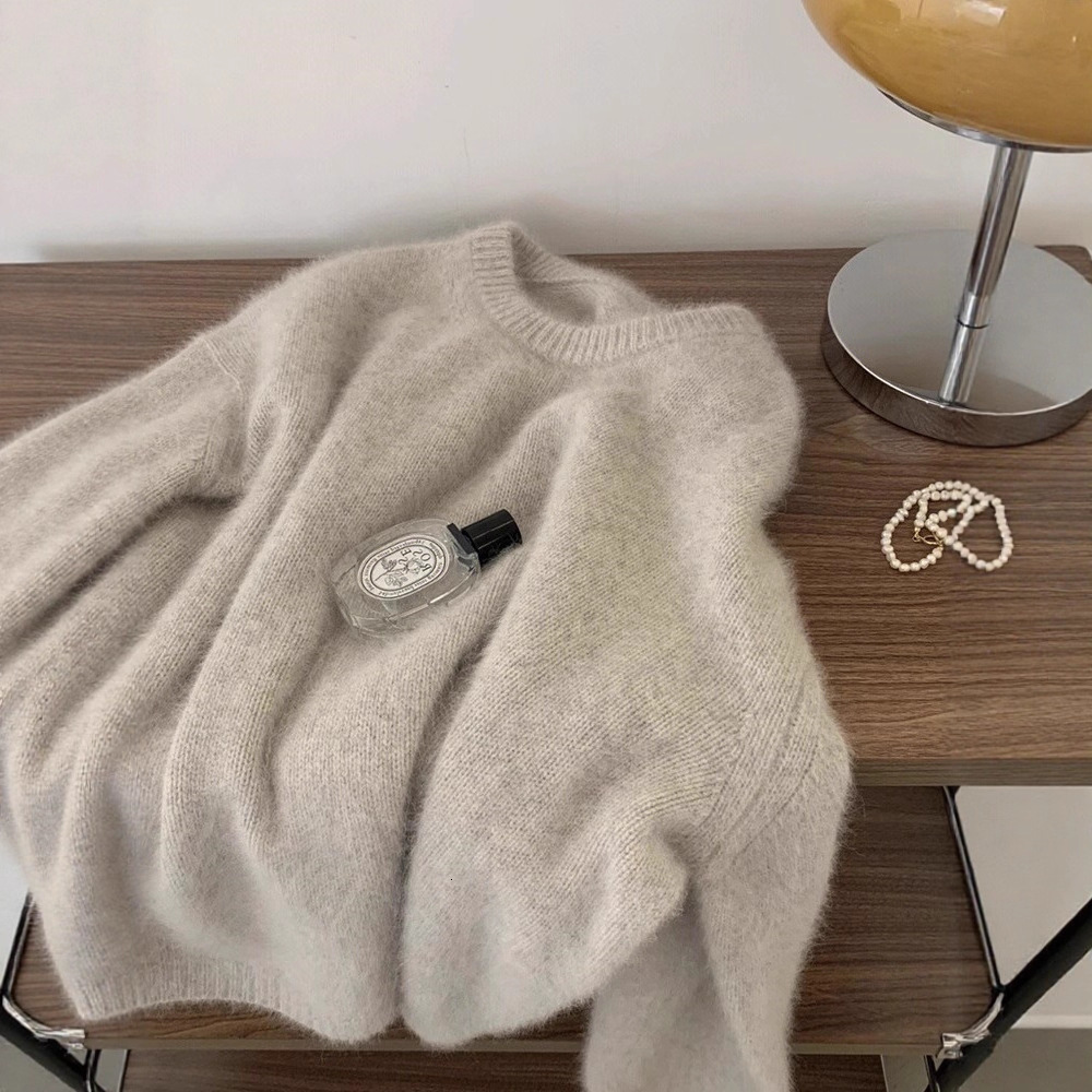 Casual White O-neck Cashmere Womens Sweater Elegant Solid Loose Knitted Jumper Womens Autumn Classic Daily Pulling 241205