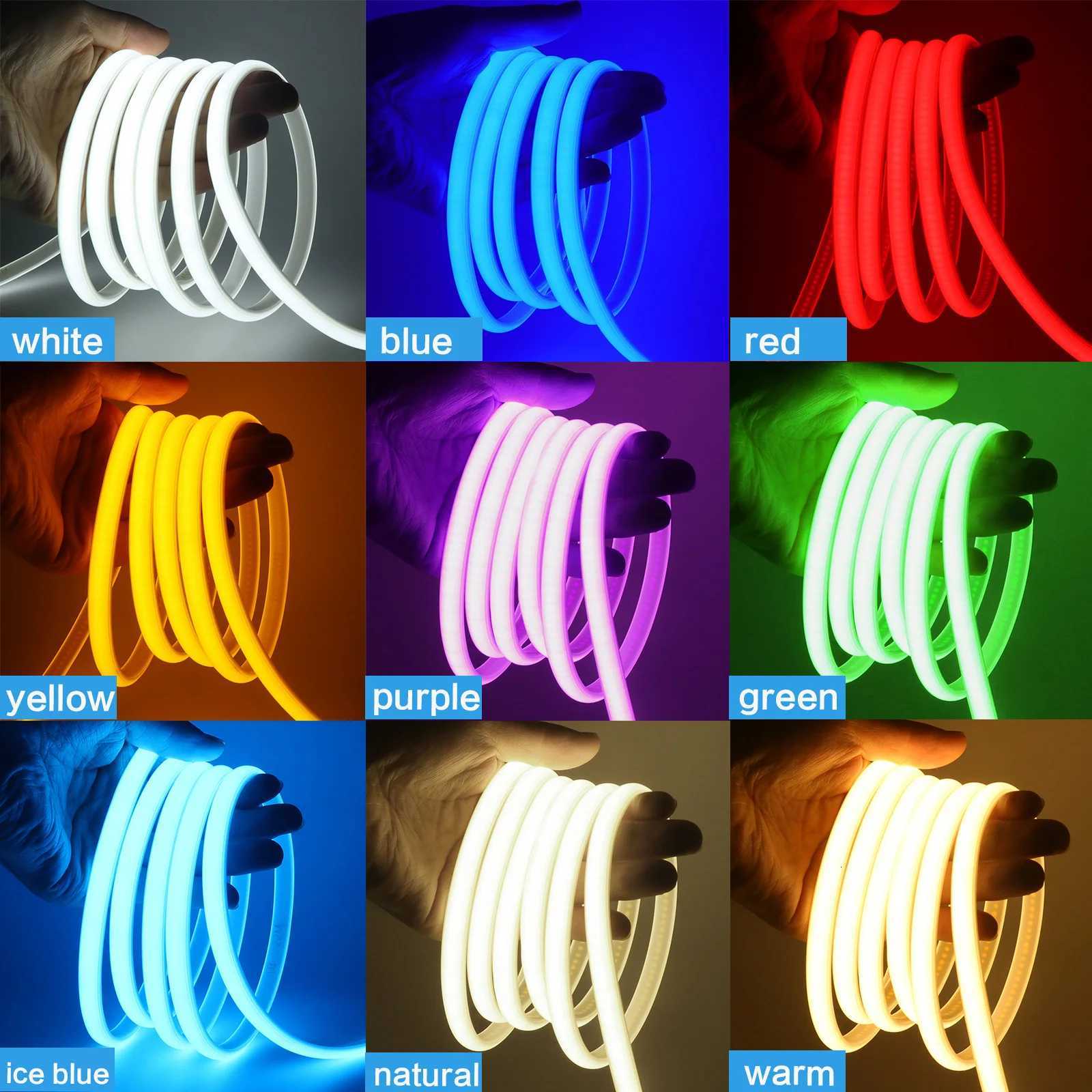 220V COB Neon Strip 288LEDs/m Purple White Blue Red Green IP67 Waterproof Ribbon Light With Switch EU Plug Lighting Garden/Home W251112