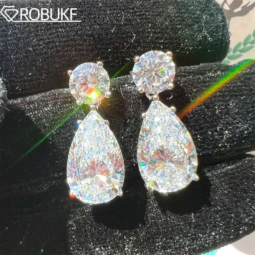 19cttw Full Moissanite Dangle Drop Earrings for Women Pear Shape Round Cut Diamond 925 Sterling Silver Wedding Jewelry With GRA