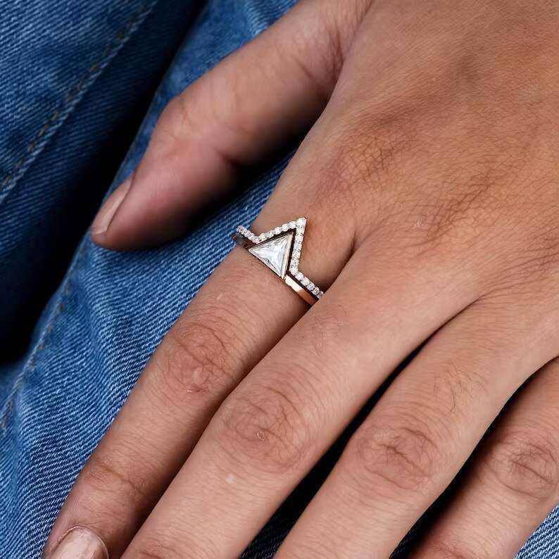 2CT White Triangle Cut Solitaire Moissanite Engagement Rings Bezel Moissanite Diamond Wedding Anniversary Rings Gifts for Love