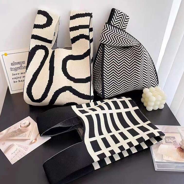 designer bag Knitted for women, versatile wrist tote polyester woven bag, panda bag
