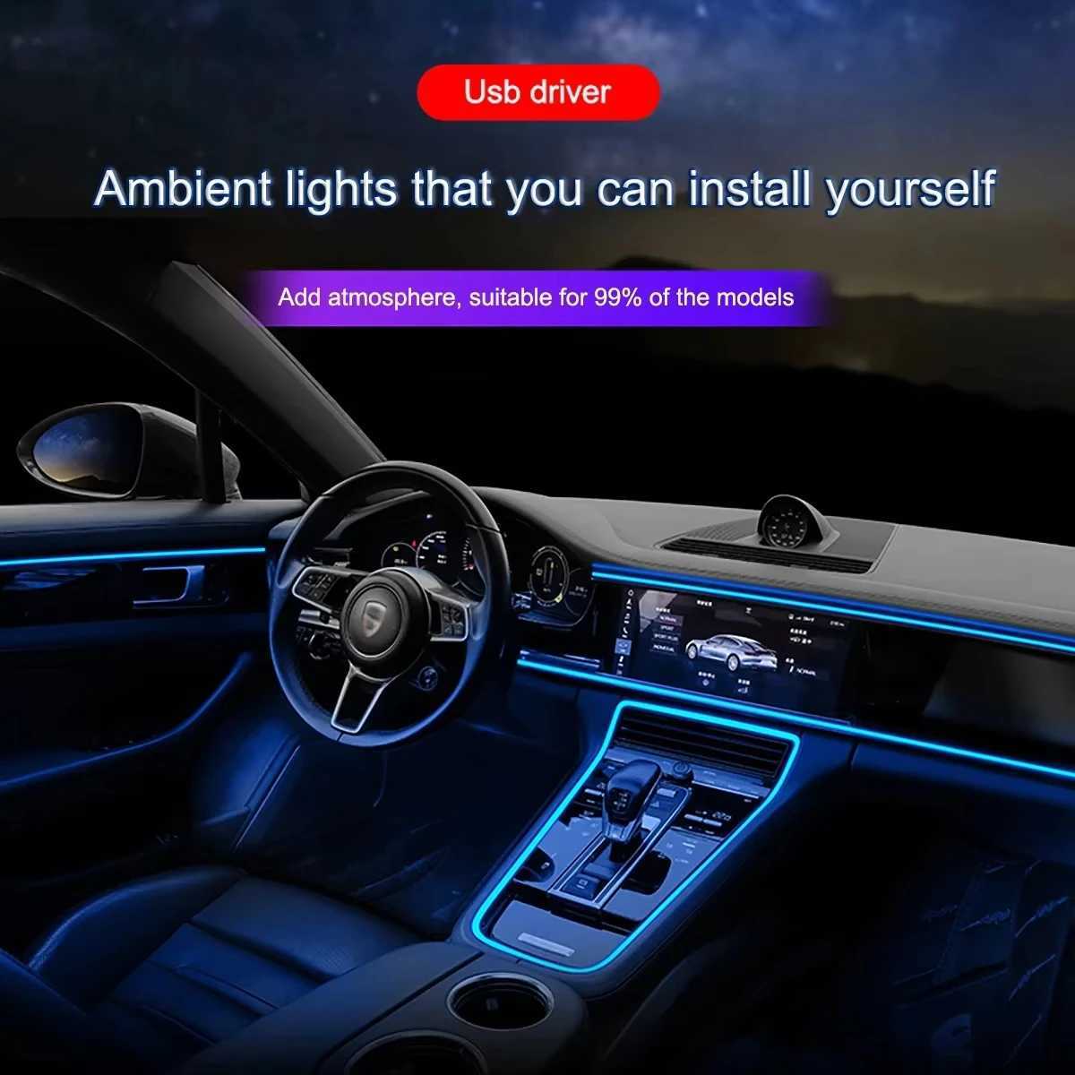 Waterproof Car Interior LED Lights 1M/3M/5M USB Neon Strip for Vehicle Decoration Flexible DIY Ambient Glow with Strong Adhesive W251112