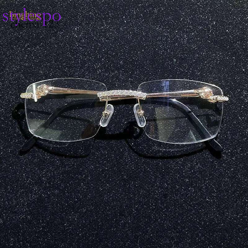 NEW Designer Custom Hip-hop Jewelry Clear Lens Plated VVS Moissanite Glasses Gold for Men Women Yellow Sunglasses Gift Box Alloy