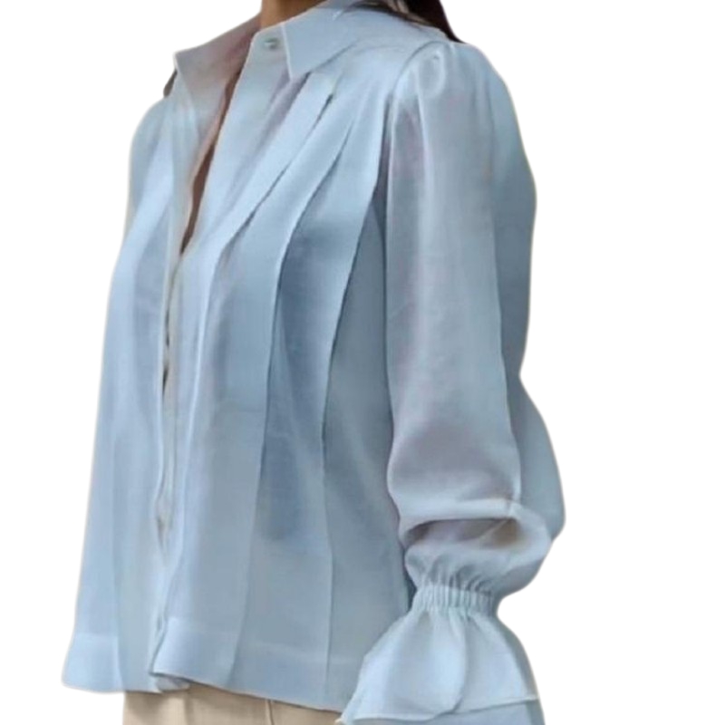 Women's Blouses & Shirts--Trendy European Style Womens Long Sleeved Pleat Flared Blouse-8021
