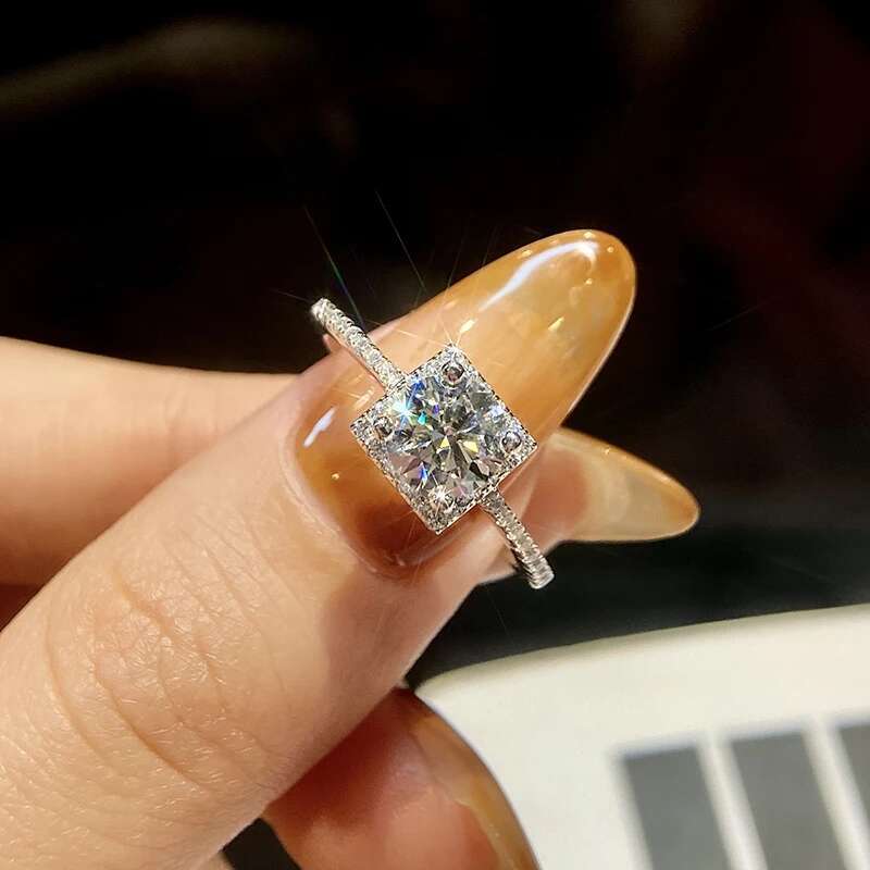 GRA Luxury Real Moissanite Diamond Gemstone Square Rings for Women Anniversary Wedding Original 925 Sterling Silver Fine Jewelry