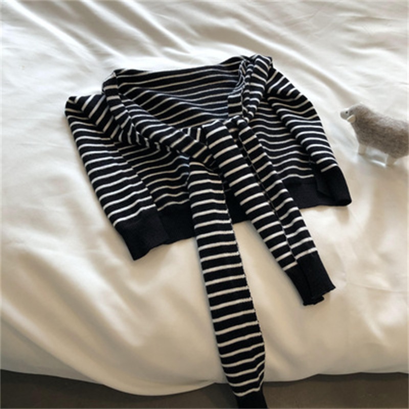 K381 Striped knitted small shawl for women, spring, autumn and summer outerwear for office, net celebrity cervical vertebra protection scarf, shoulder
