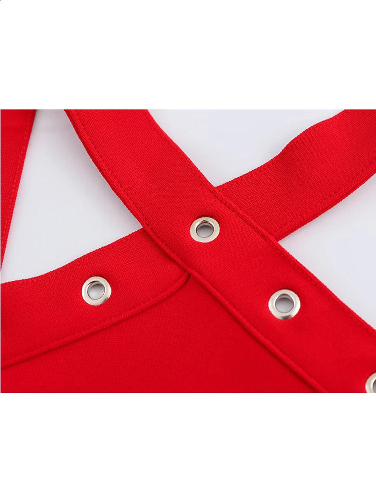TFMLN Sexy 2025 Womens Sleeveless Tight Clothes Ultra Thin Collar Red Summer Fitness Underwear 250411
