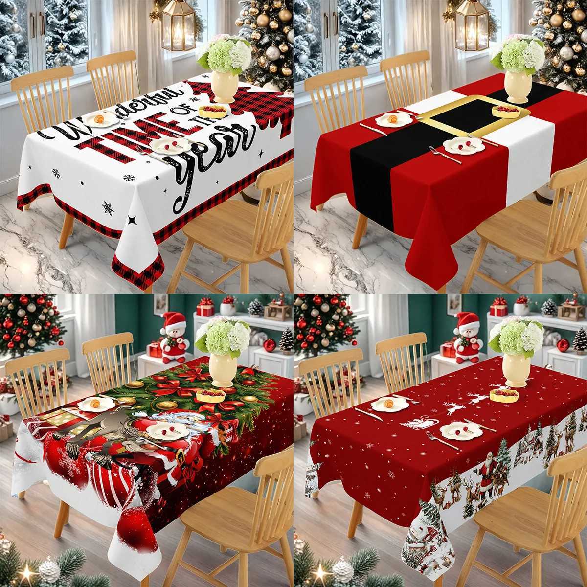 Christmas 2026 Christmas Table Cloths Red Christmas Tree Printed Waterproof Oilproof for Home Ornament Xmas New Year Christmas Decoration Y251113