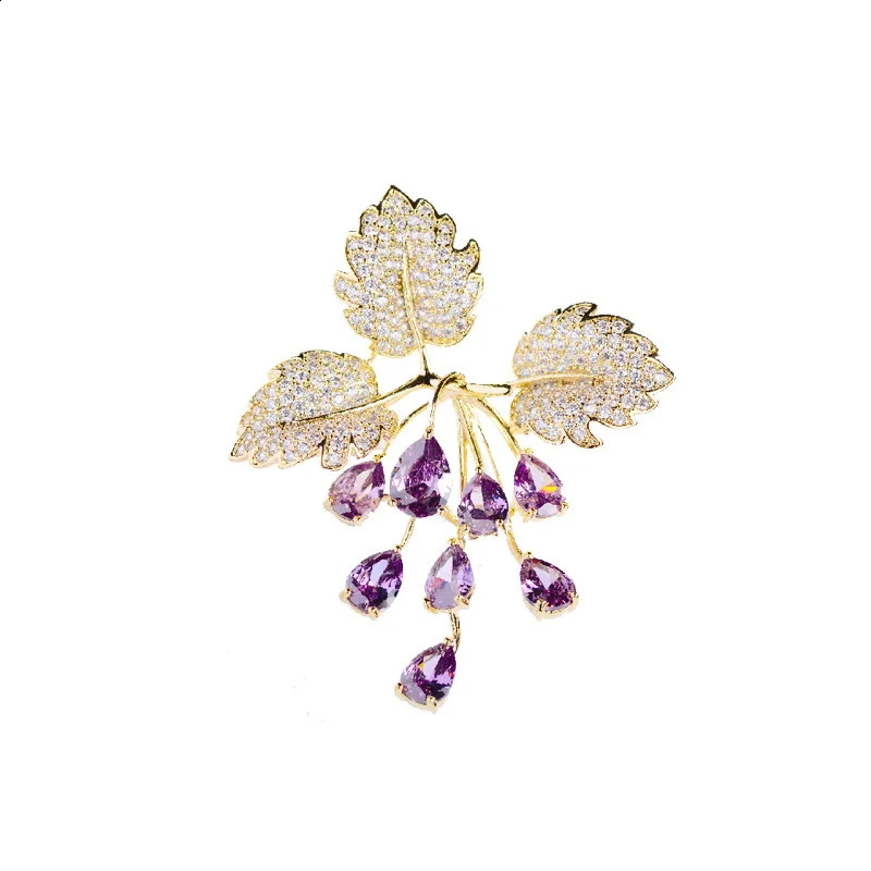 fashion grape copper inlaid cubic zirconia brooch creative clothing accessories Years gift 250409