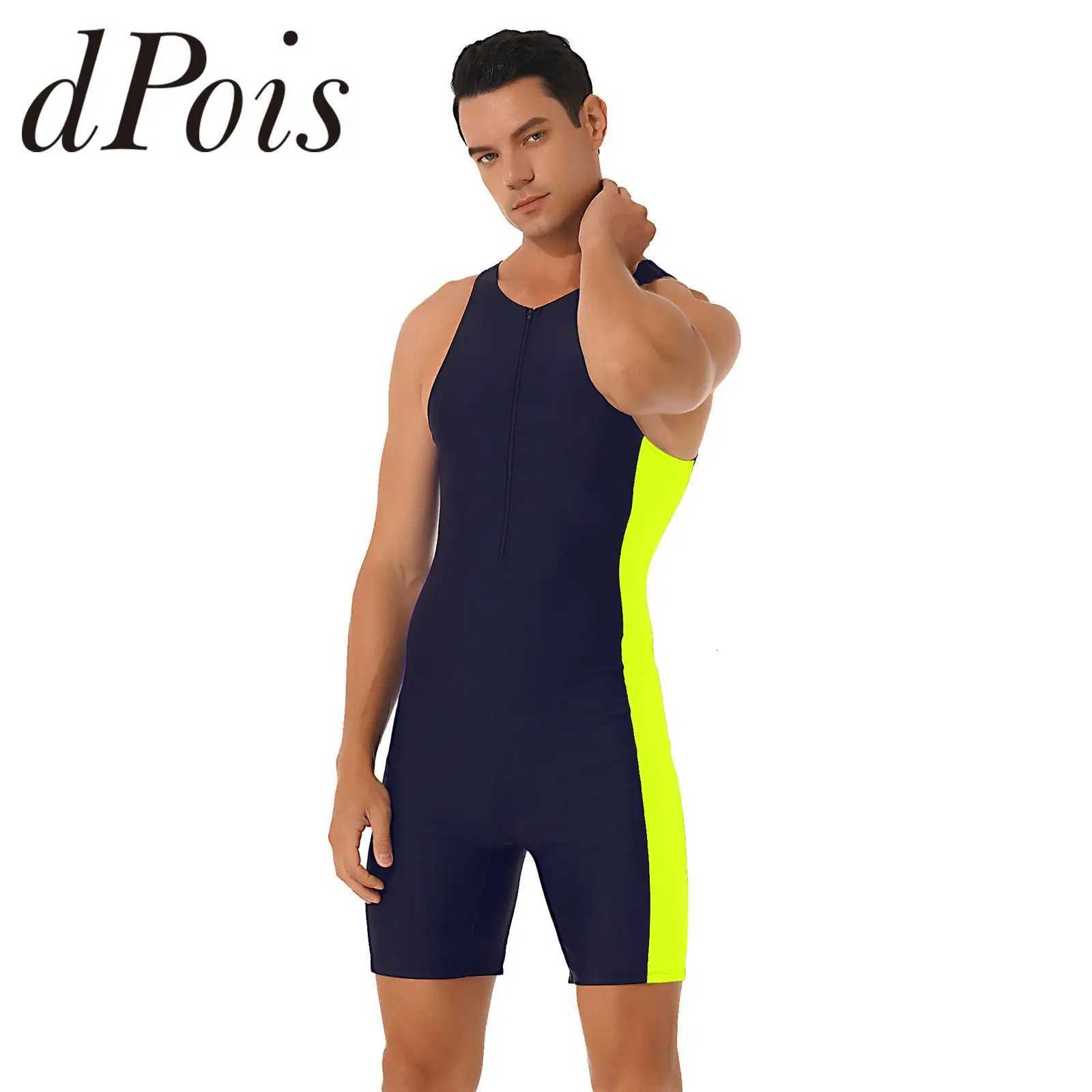 Men One-piece Swimwear Sleeveless Color Contrast Bodysuit Triathlon Wetsuit for Beach Pool Swimming Bathing Suits Male SwimsuitsW251113