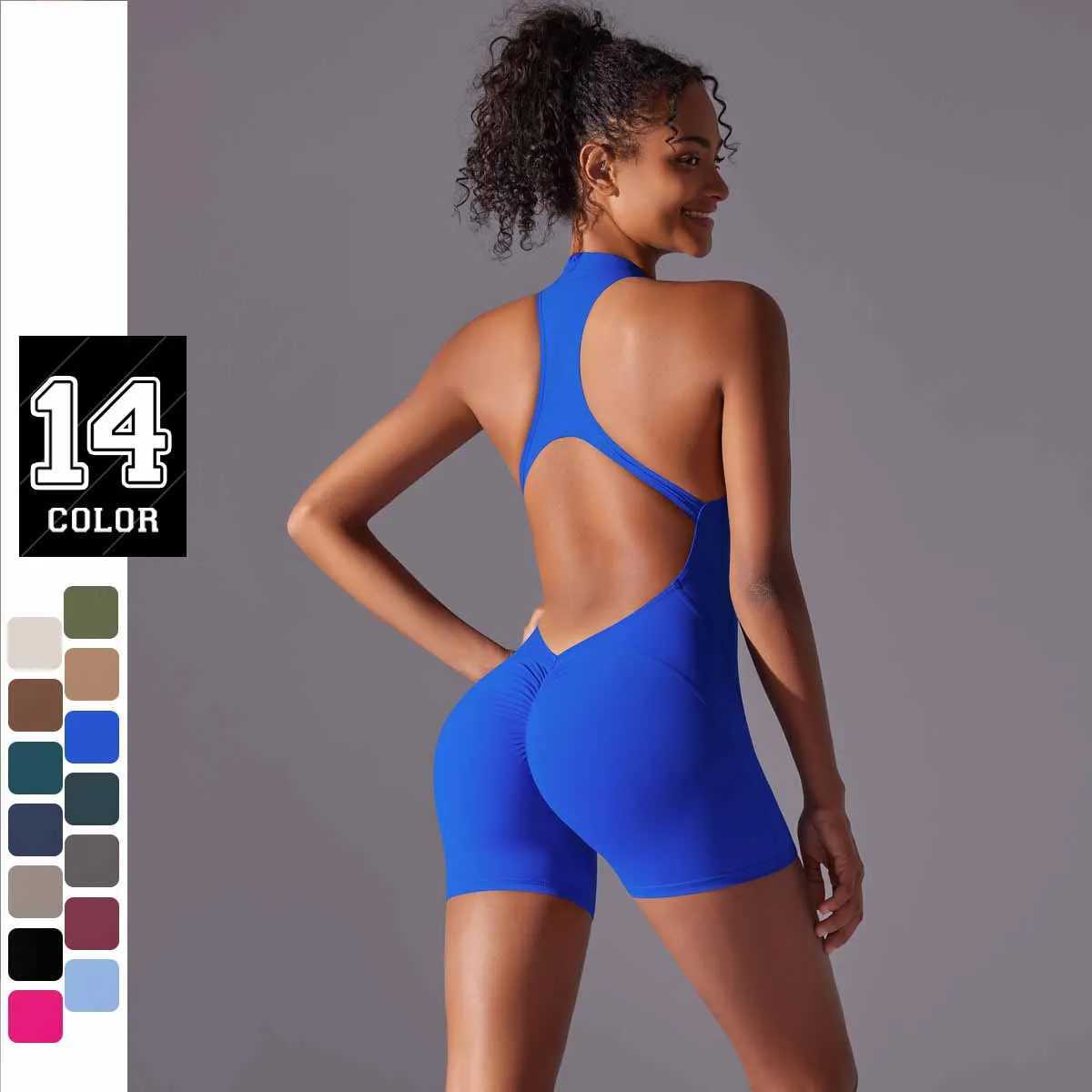 Sports jumpsuit sleeveless gym short sleeved suit womens yoga suit fitness exercise one-piece set outdoor casual patchwork tight fitting suit Y250412