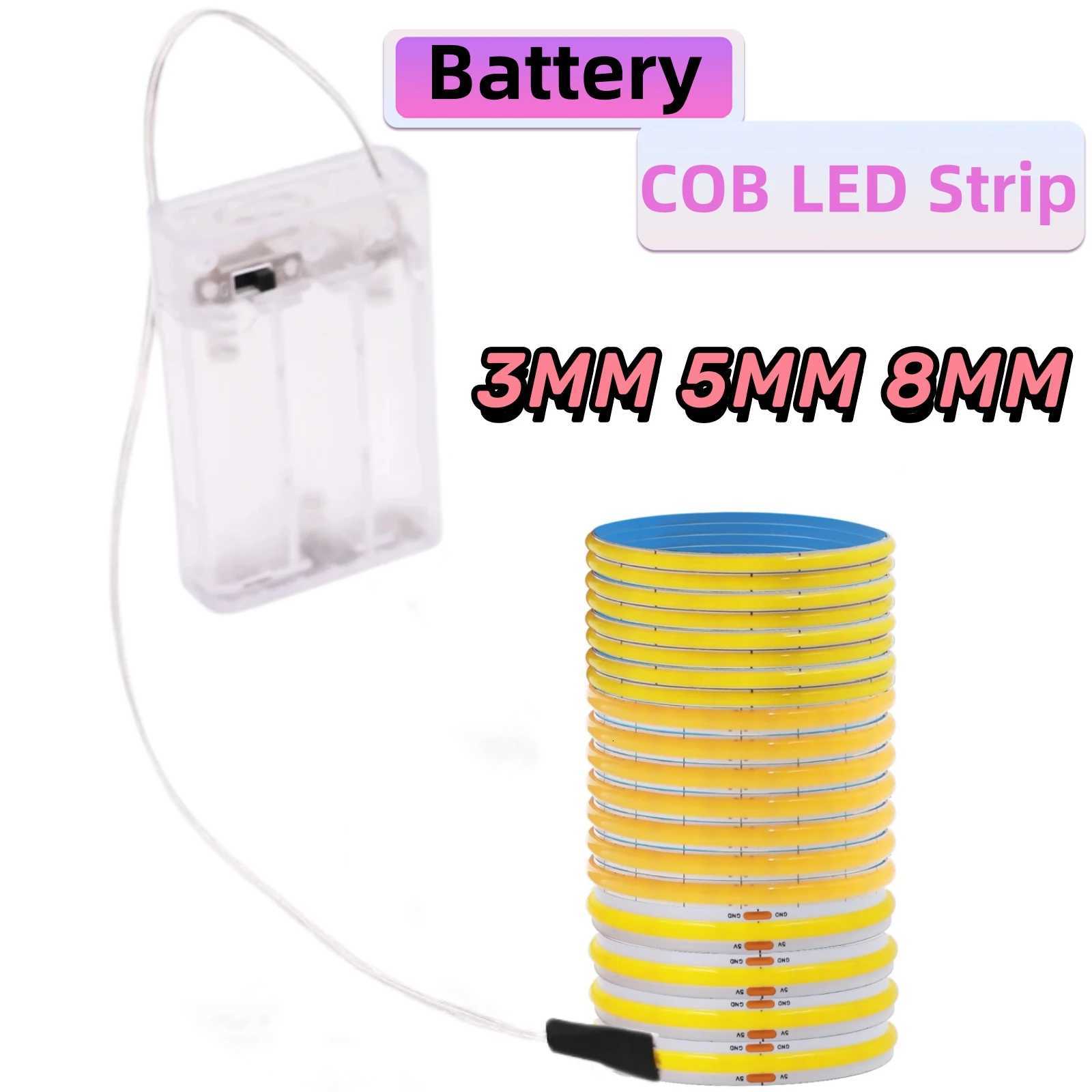 AA Battery Box 5V COB LED Strip 3MM 5MM 8MM 320LEDs/M High Density Flexible RA90 3000K 4000K 6000K FOB Tape Rope Night Lights W251112