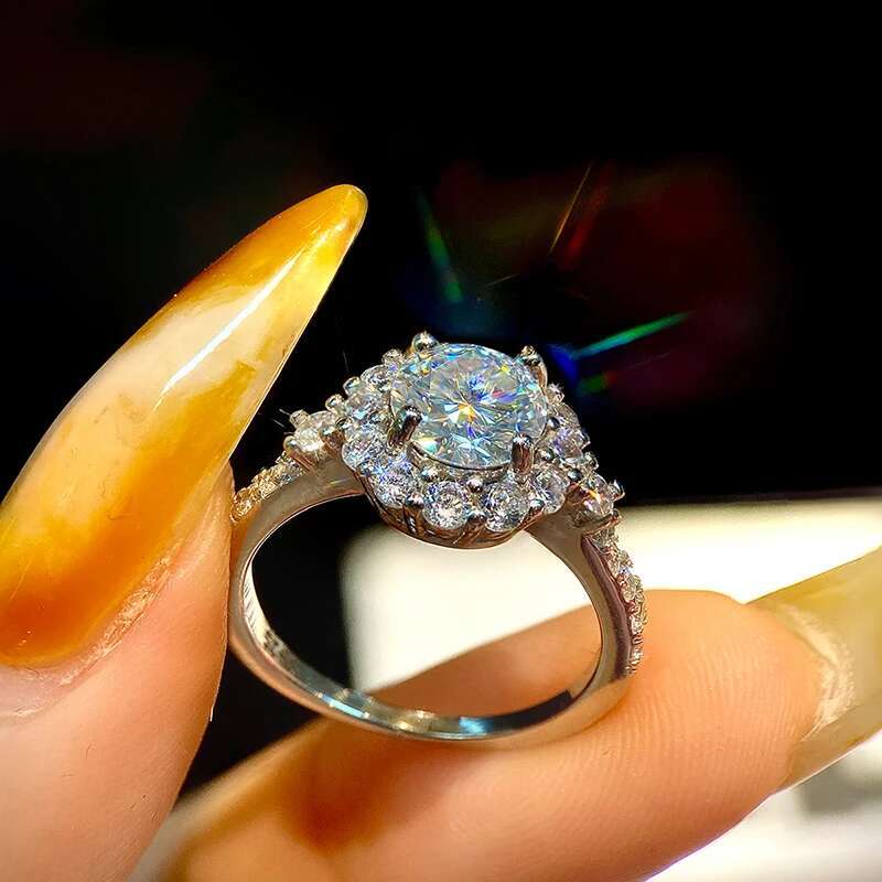 GRA 1CT Certified Moissanite Diamond Round Shiny Ring for Women Engagement Wedding Real 925 Sterling Silver Luxury Fine Jewelry