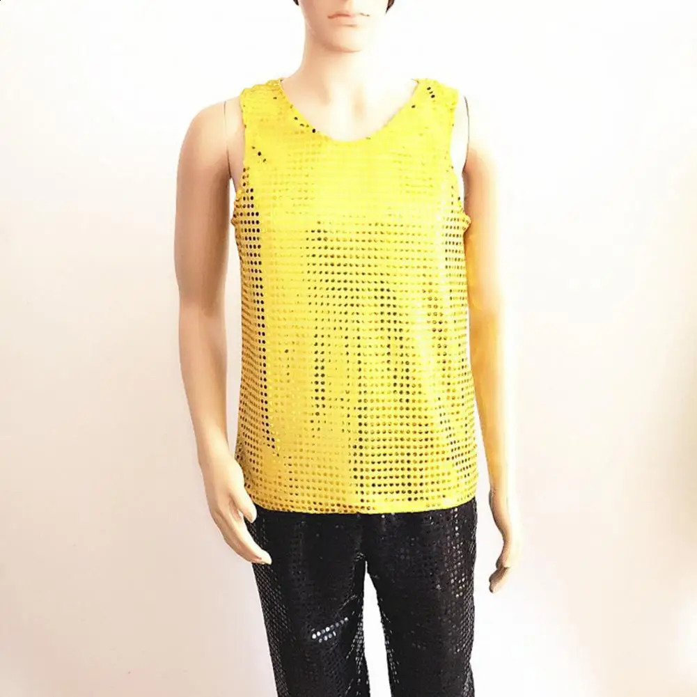 Stretch Performance Vest Dance Vest Sequin Shiny Sequin Patch Dance Vest for Men Women Attractive Stage Performance for Dancing 250407