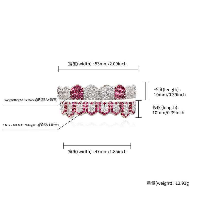 Hip Hop Colored Zircon Pave Sparkling Ice Out Flat Teeth Grillz Top Bottom CZ Dental Grill Male Rapper Jewelry Gold SilverXJ250412