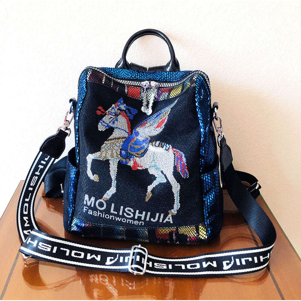 Backpack Kuerduo Trendy Women's Large Capacity Single Shoulder Bag Personalized Hot Diamond Western Style Backpack