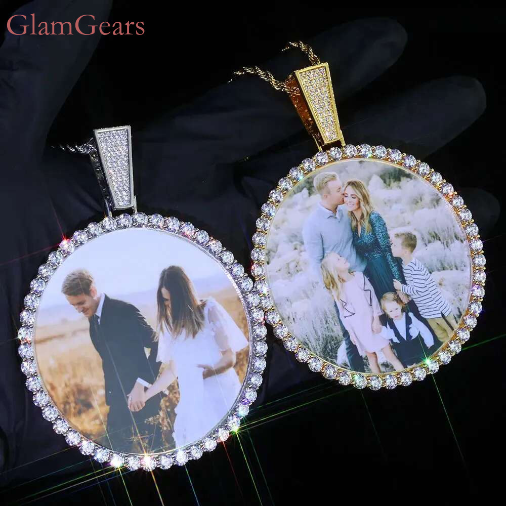 ESKEEM Big Circle Po Medallions Chain Iced Out Men Hip Hop Memory Picture Pendant Jewelry Christmas Gift 250210