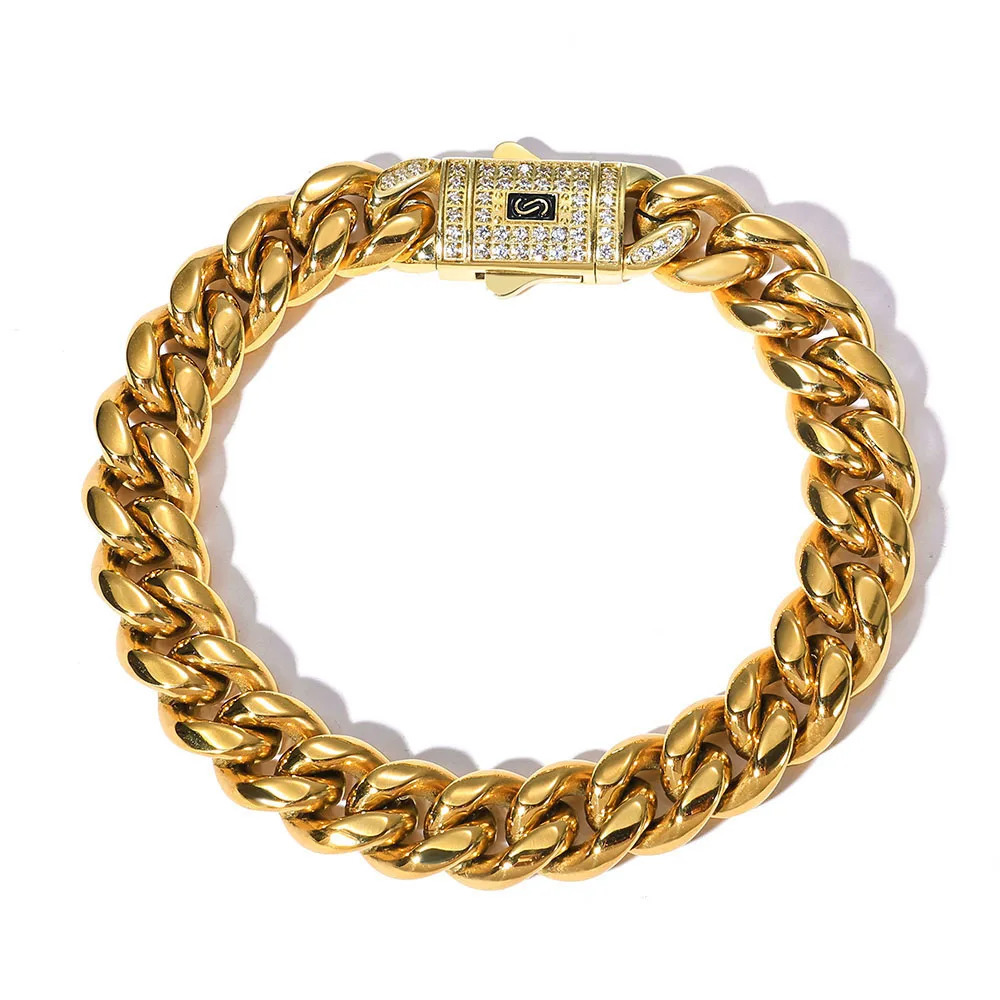 Stainless steel Bracelet Miami Cuban Plated 14K Gold CNC Mens Jewelry High Polished 814MM Chain Gift 251113