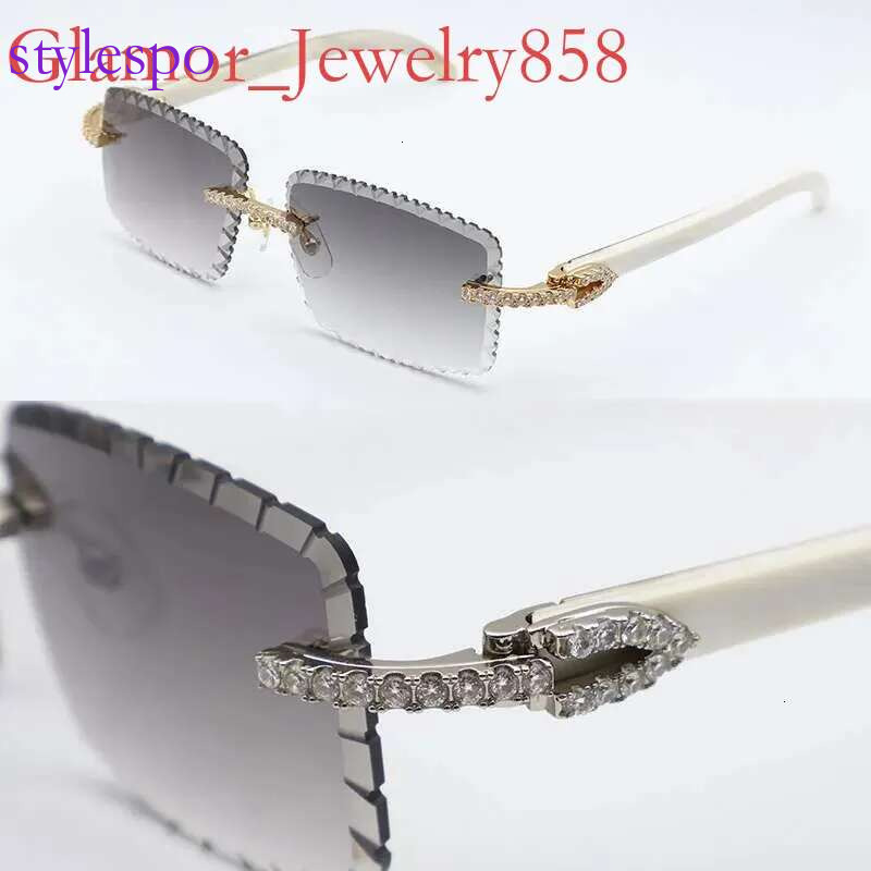 Moissanite Set Rimless Sunglasses Men Big Stones gafas de sol Original White Genuine Natural Horn Glasses Women Designer Dia cut Lens Hotmoissanite