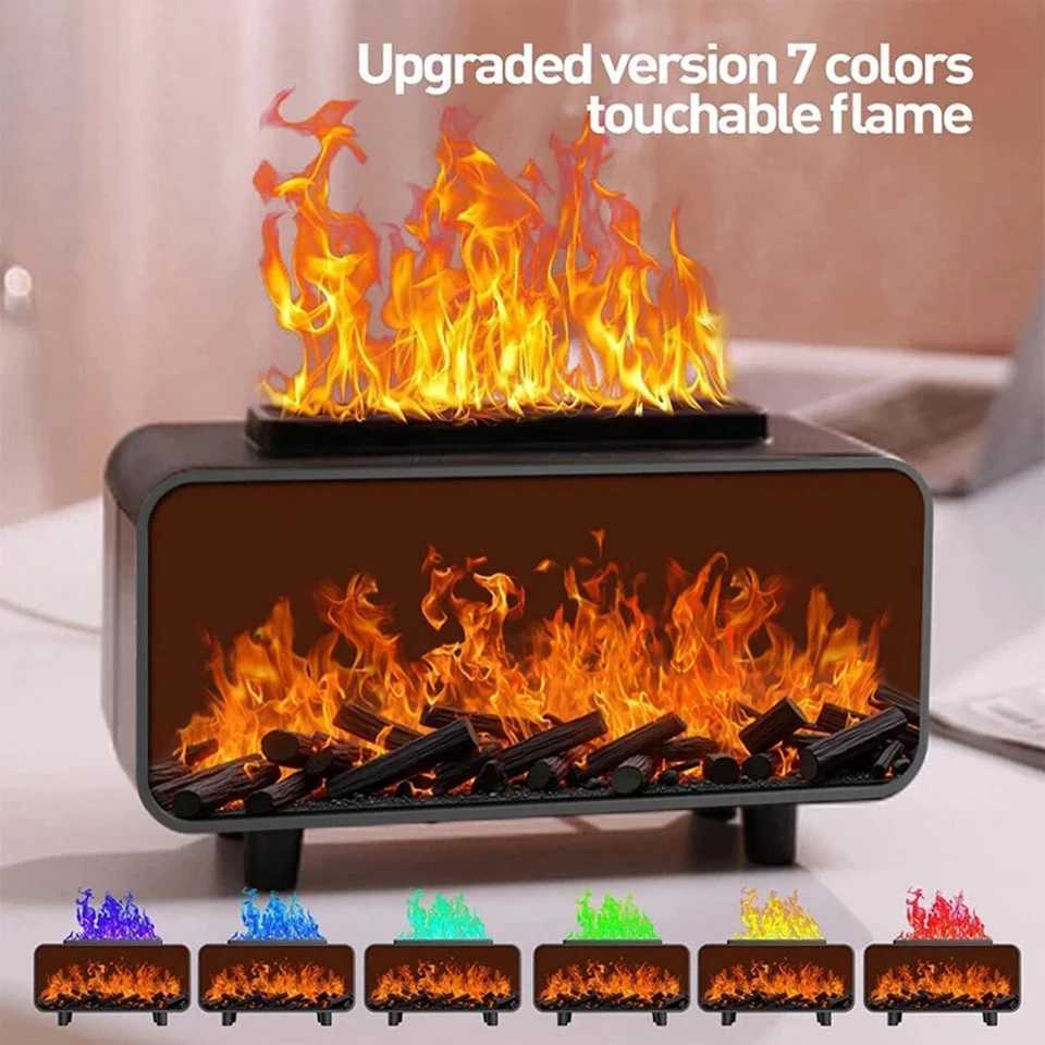 Fireplace Flame Essential Oil Diffuser with Humidifier Color Changing LED Lights Safe Automatic Shutoff for Home Y251113