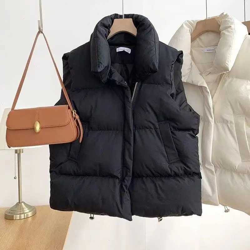 Autumn/winter Women Thickened Warm Vest Casual Sleeveless Solid Cotton-padded Parkas Keep Warm Hem Drawstring Vest Outerwear C251112