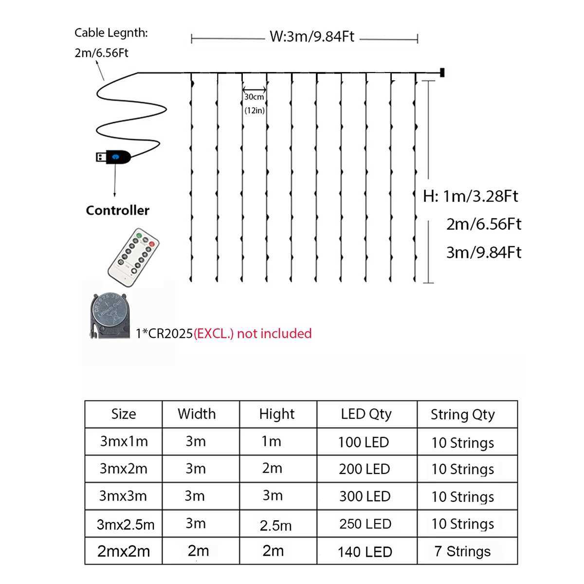 2M/3M Curtain Lights Christmas Garland USB Fairy Light String LED Outdoor For Christmas New Year Garden Party Wedding Decoration M251113