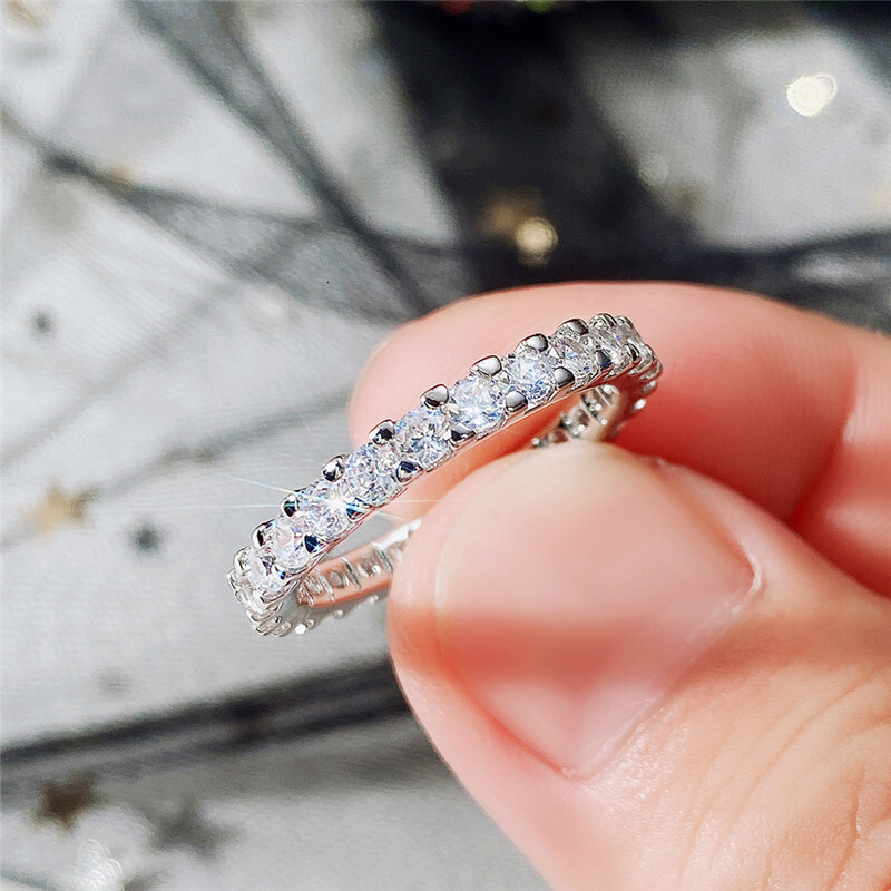 TB BHULAMTE Free Shipping New Designer Accessories Wish Starry Sky Women's Ring Cluster Inlaid Full Circle Simulated Zircon Ring Light Luxury Fas