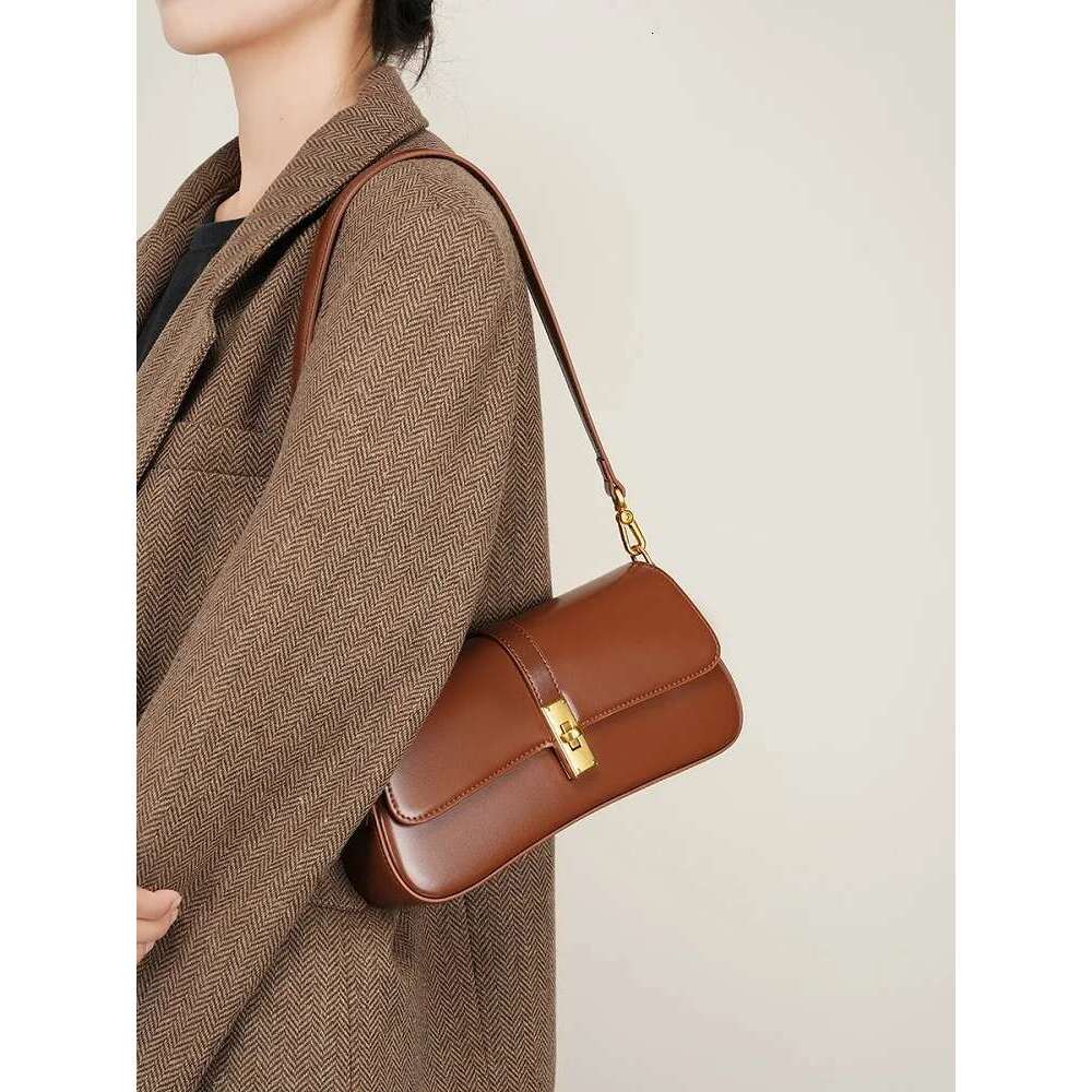 Designer Bag Genuine Leather Women Baguette Shoulder Cowhide Solid Color Handbag Underarm Fashion Ladies Shopping Bag Gift