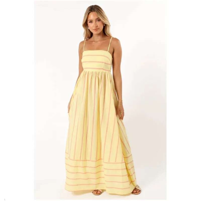 Spring And Summer Striped Camisole Backless Large New Style Women's Collarless Sleeveless Oversized Swing Dress 2024