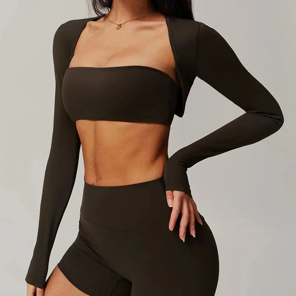 long sleeved yoga top suitable for womens outdoor running sports vest training and fitness Tshirt quick drying 250407