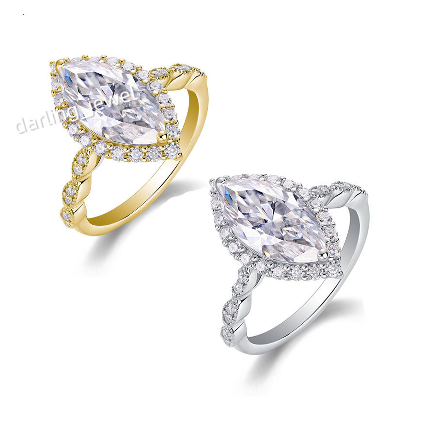 Marquise Cut Moissanite Rings for Women D Color VVS1 S925 Sterling Silver With 18K Gold Plating Elegant Jewelry