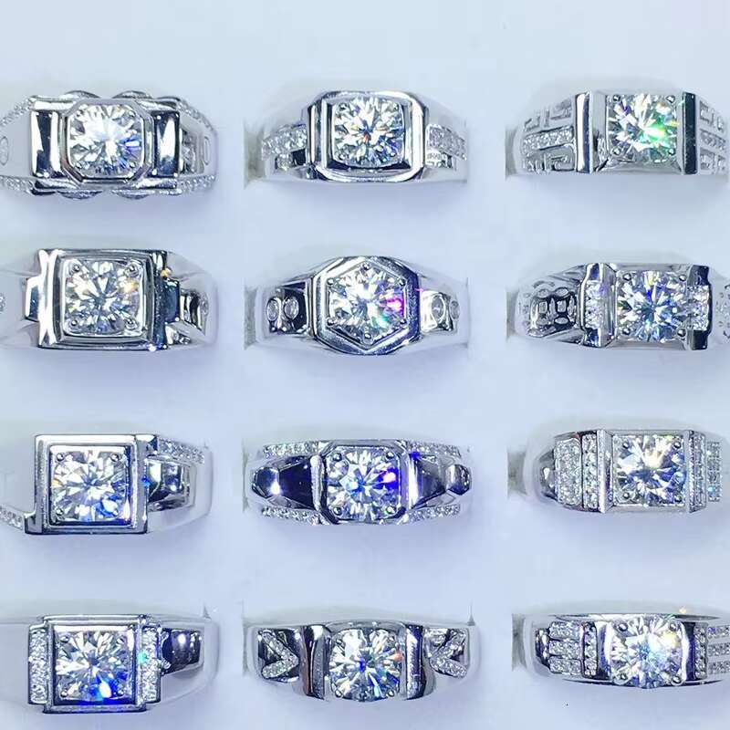 Moissanite Men Rings Moissanite Diamond Gemstone 1carats for Wedding Ring Vvs1 Excellent Round Cut Big Loose D Color Silver H2