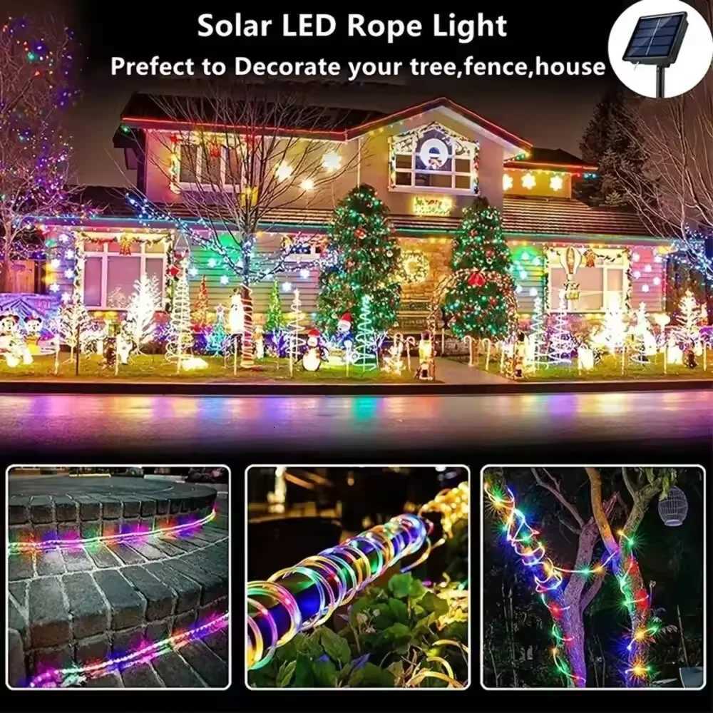 7M/12M/22M Outdoor Solar Tube Rope Led Light Garden Waterproof Strip Lights for Christmas Decoration Wedding Fence Fairy Lamp W251112