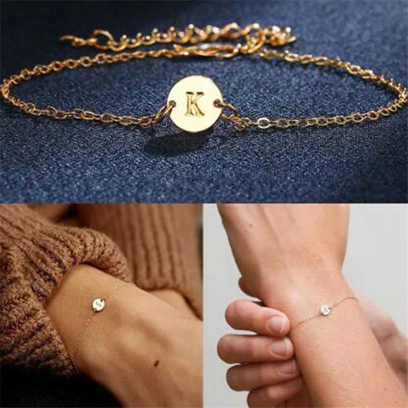 Fashion Gold Color Charm Letter Bracelet For Women Simple DIY Handmade Word Bracelets Bangles Boho Anklets Jewelry WholesaleC250411