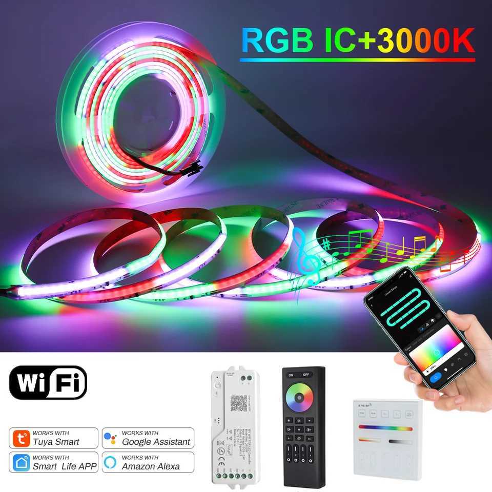 RGBWW Addressable COB LED Strip Light 24V RGBIC3000K LED Strip WiFi Tuya Dream Color SPI Light Strip RGBWIC LED Ribbon Light M251113