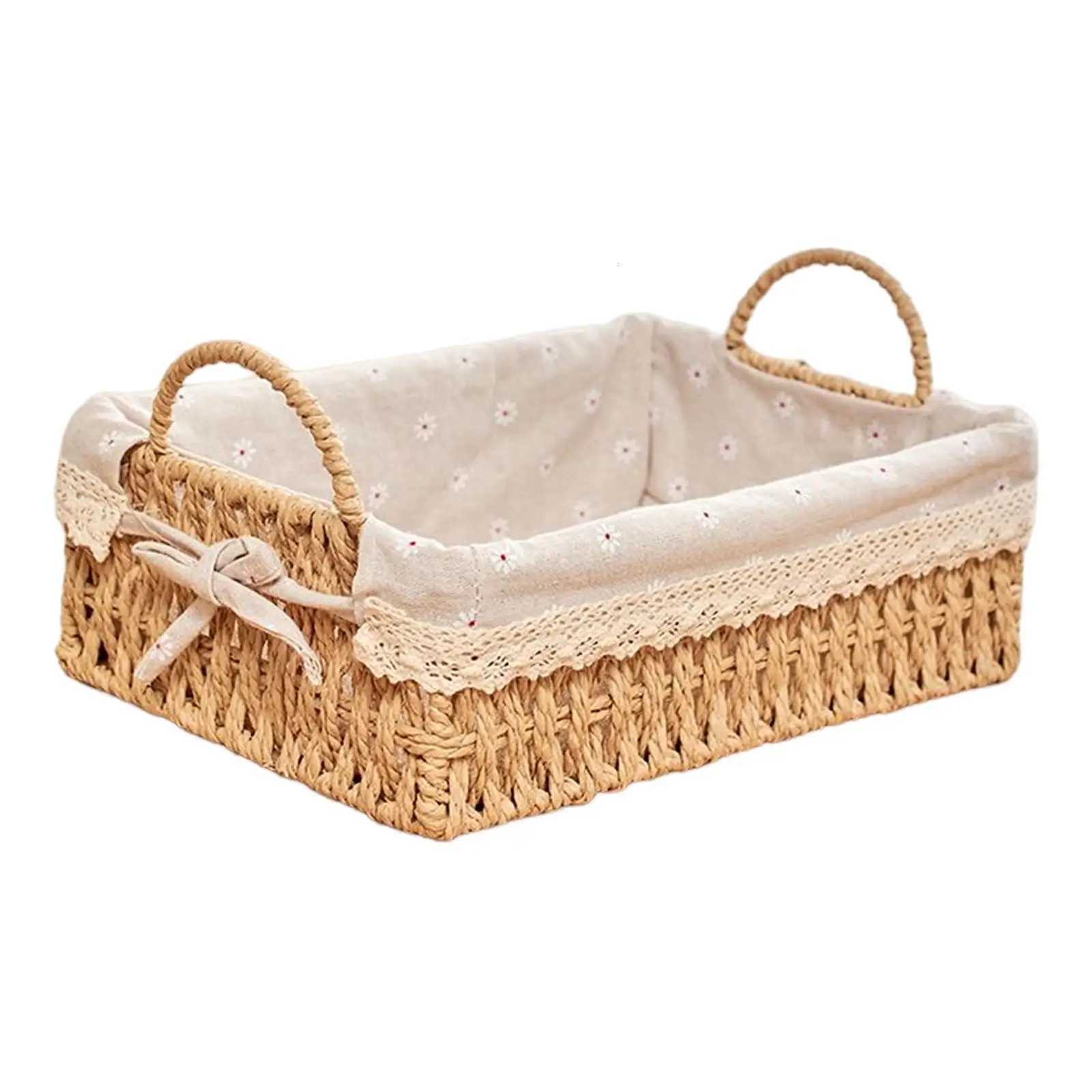 Woven Storage Baskets Kitchen Organizer Handwoven with Handles Cosmetic Box for Breakfast Fruit Bedro Bathro He Decorative Y251112