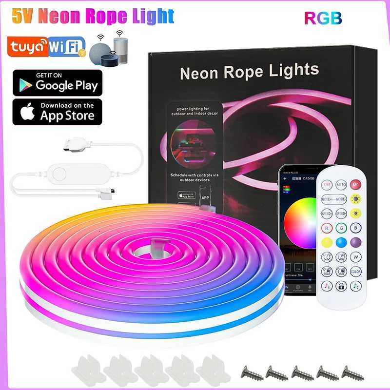 Smart RGB Neon LED Strip 1/2/3/5m Waterproof USB Neon Strip Tuya APP Remote Flexible Ribbon for DIY Neon Deocoration Lighting W251112