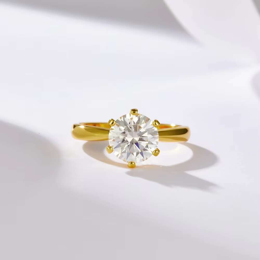 De Classic Six Claw Moissanite Wedding Ring 1ct VVS Moissanite Gold Color Eternal Engagement Ring for Proposal 925 Silver Rings