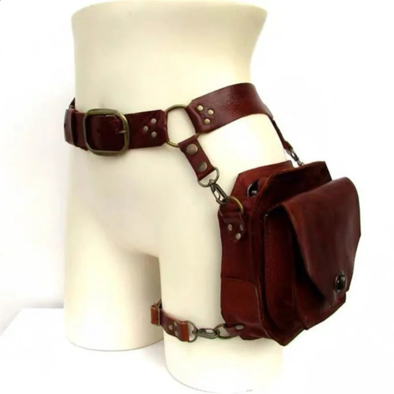 Punk Retro PU waist bag casual small square hip bag suitable for womens cross body multifunctional outdoor leg phone bag 250408
