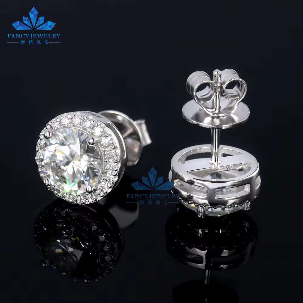 2 Carat 8mm Moissanite halo Earrings White Gold Yellow Gold Plated D VVS Moissanite Gra butterfly Lock Women Earring 925S
