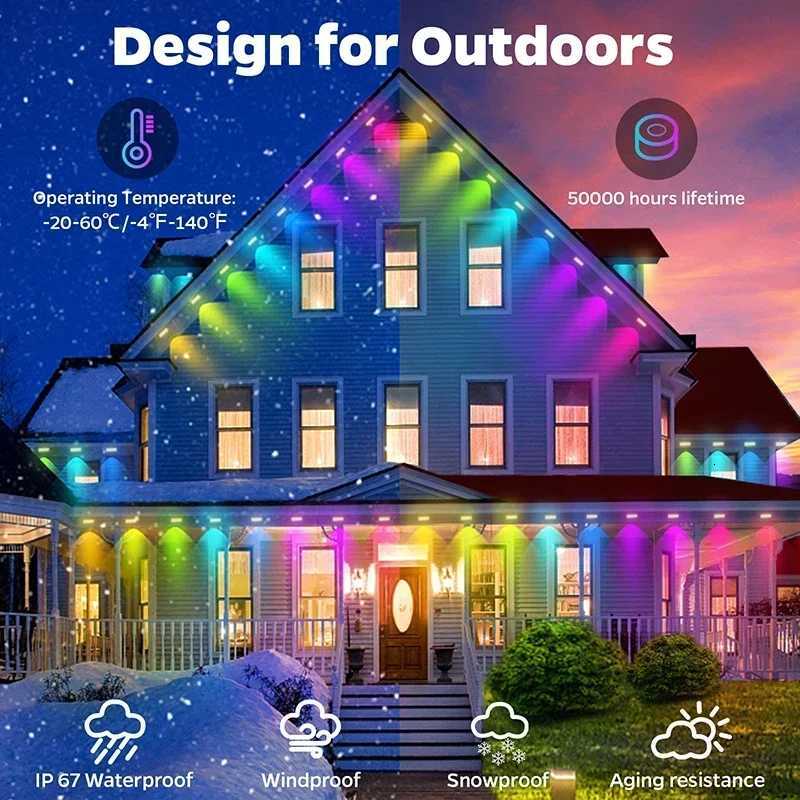 100FT 60 LED Permanent Outdoor Eaves LED Lights Waterproof RGB String Lights DIY Scene Christmas Birthday Holiday Party Lighting M251113